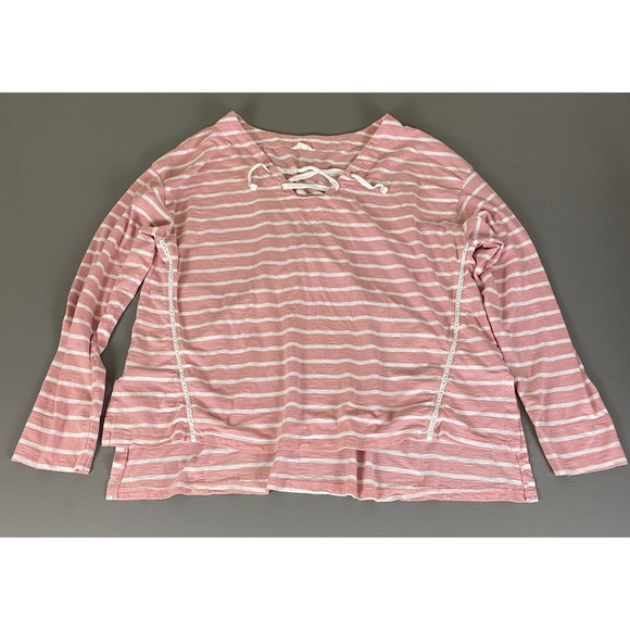 Caslon Blouse Top Women's Size Large Pink Striped Lace-Up Long Sleeve Casual - Picture 1 of 10